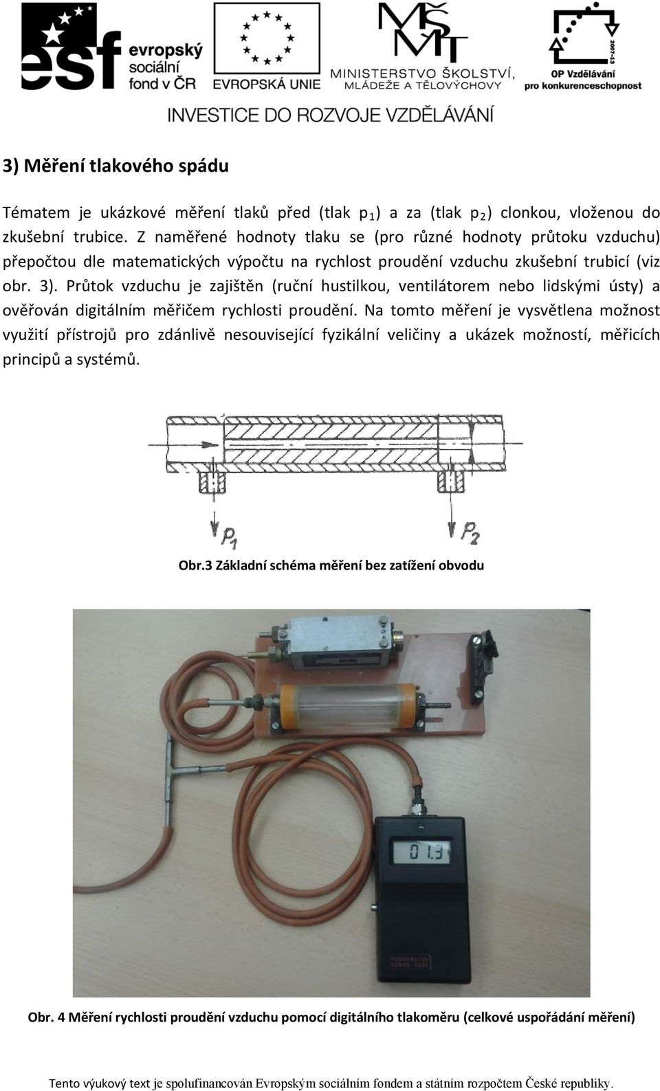 Průtok vzduchu je zajištěn (ruční hustilkou, ventilátorem nebo lidskými ústy) a ověřován digitálním měřičem rychlosti proudění.