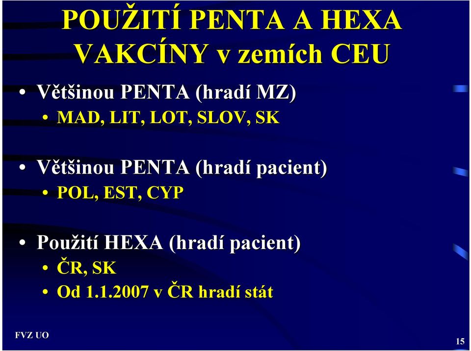 Většinou PENTA (hradí pacient) POL, EST, CYP Použit