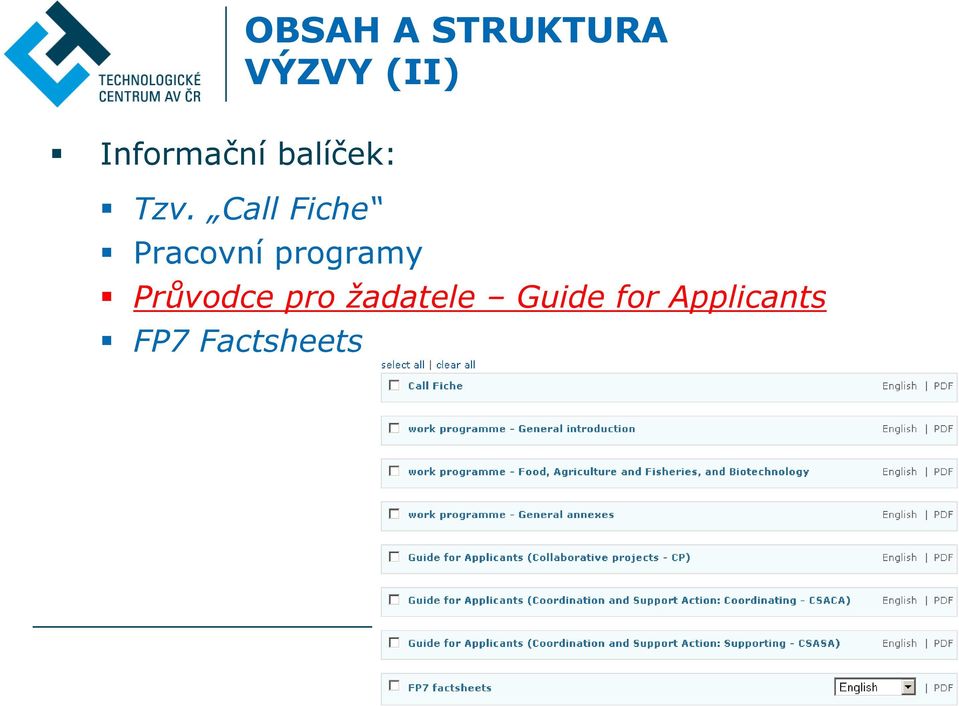 Call Fiche Pracovní programy