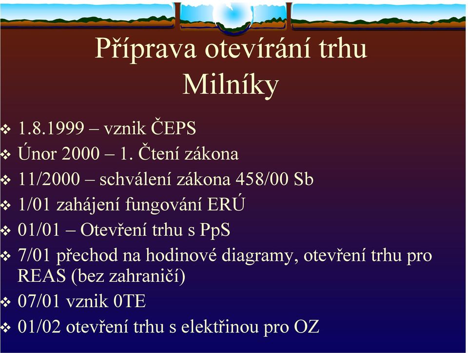 ERÚ 01/01 Otevření trhu s PpS 7/01 přechod na hodinové diagramy, otevření