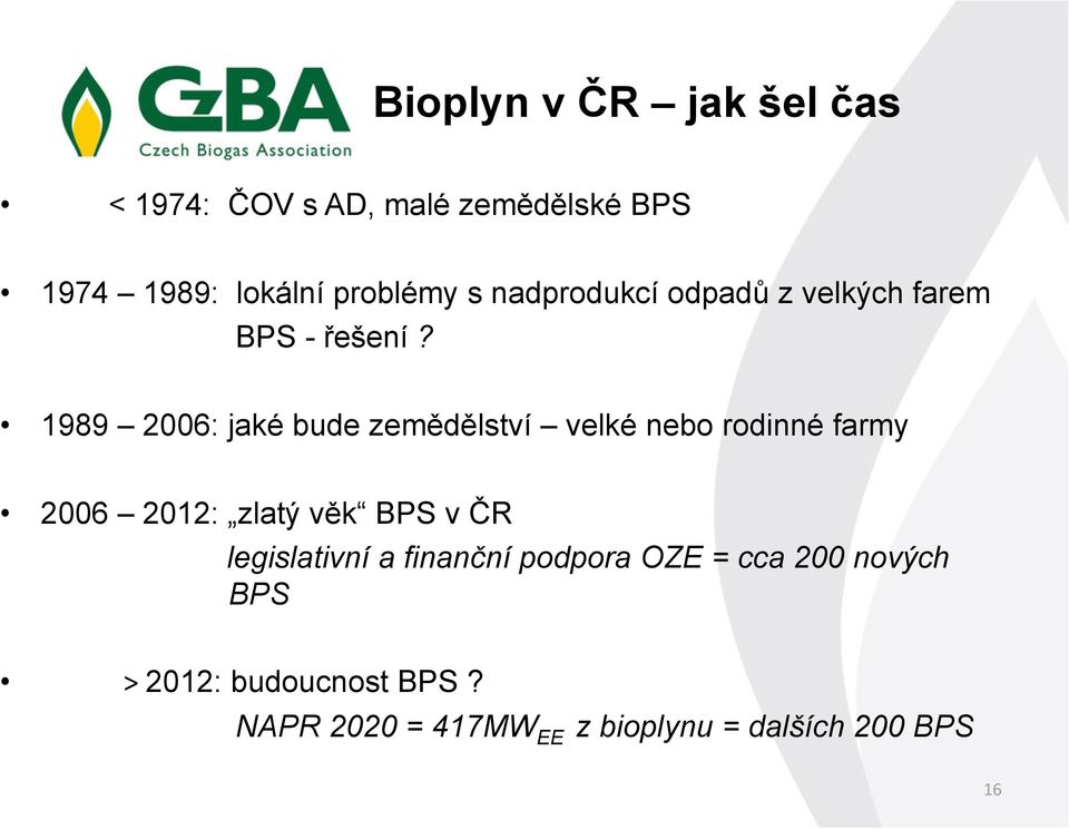 1989 2006: jaké bude zemědělství velké nebo rodinné farmy 2006 2012: zlatý věk BPS v ČR