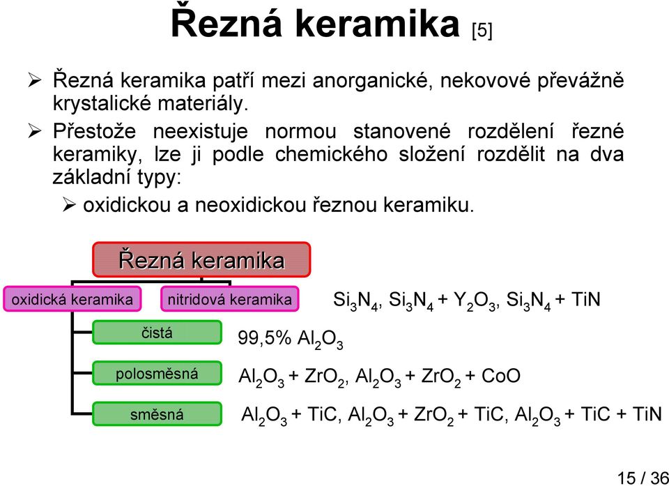 oxidickou a neoxidickou řeznou keramiku.