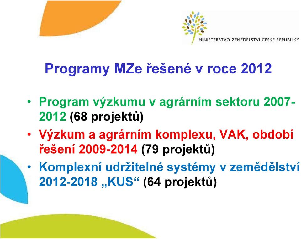 komplexu, VAK, období řešení 2009-2014 (79 projektů)