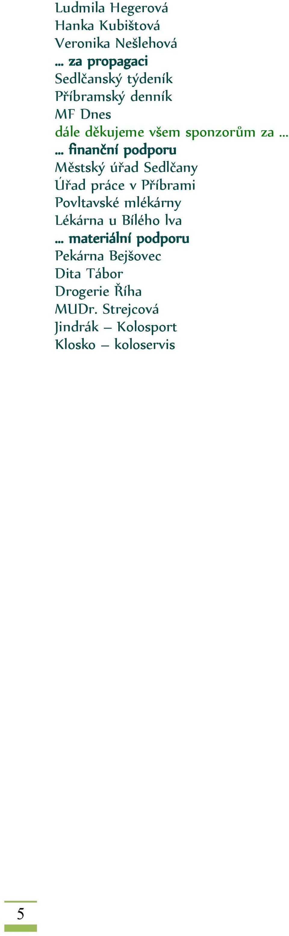 .. finanční podporu Městský úřad Sedlčany Úřad práce v Příbrami Povltavské mlékárny