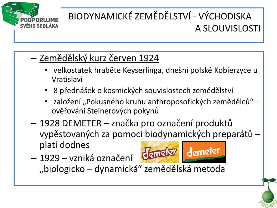 Pokusného kruhu anthroposofických zemědělců ověřování Steinerových pokynů 1928 DEMETER značka pro označení