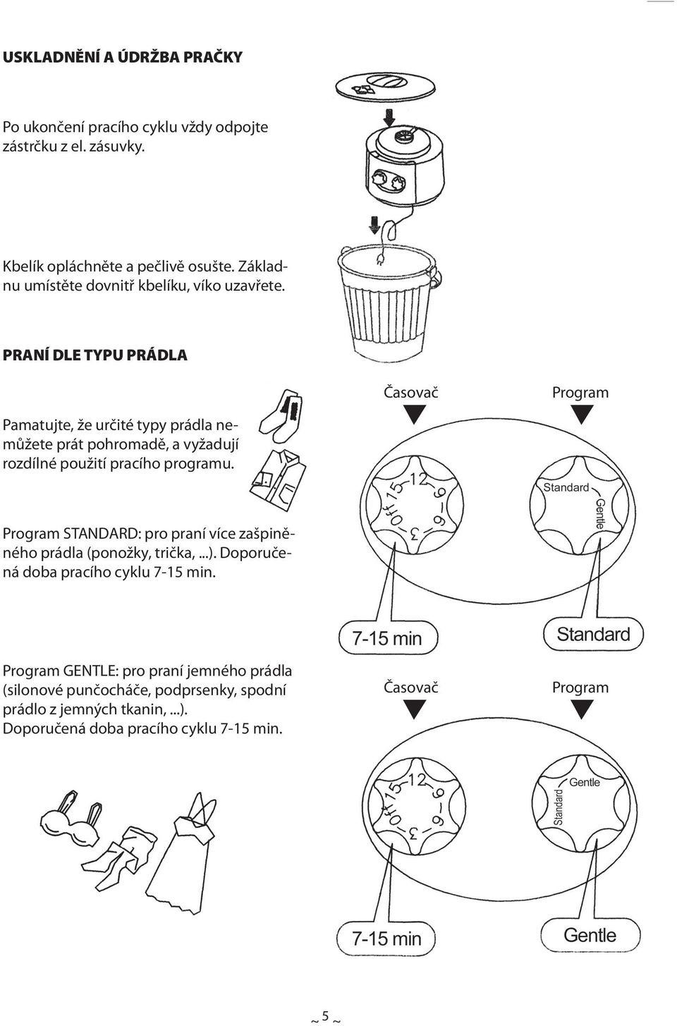 PRANÍ DLE TYPU PRÁDLA Časovač Program Pamatujte, že určité typy prádla nemůžete prát pohromadě, a vyžadují rozdílné použití pracího programu.