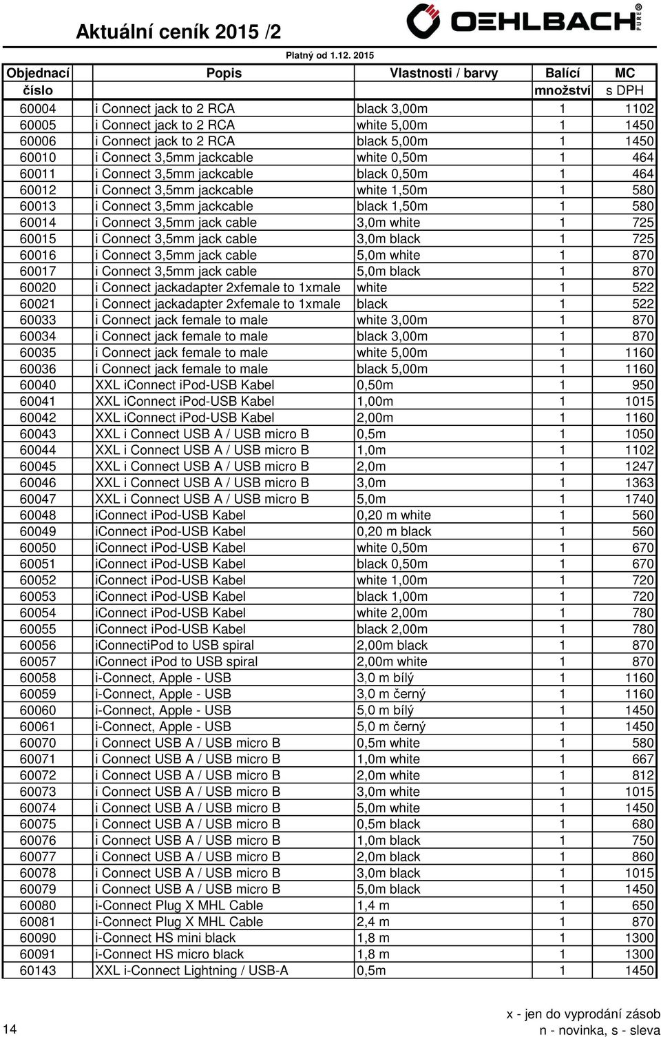 60015 i Connect 3,5mm jack cable 3,0m black 1 725 60016 i Connect 3,5mm jack cable 5,0m white 1 870 60017 i Connect 3,5mm jack cable 5,0m black 1 870 60020 i Connect jackadapter 2xfemale to 1xmale