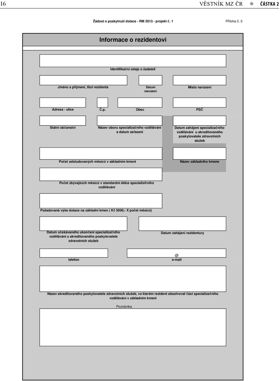 íjmení, titul rezidenta Datum narození Místo narození Adresa - ulice.p.