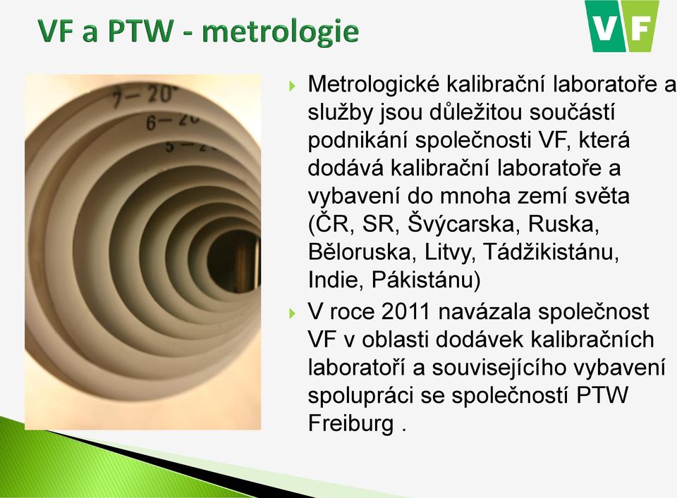 Běloruska, Litvy, Tádžikistánu, Indie, Pákistánu) V roce 2011 navázala společnost VF v oblasti