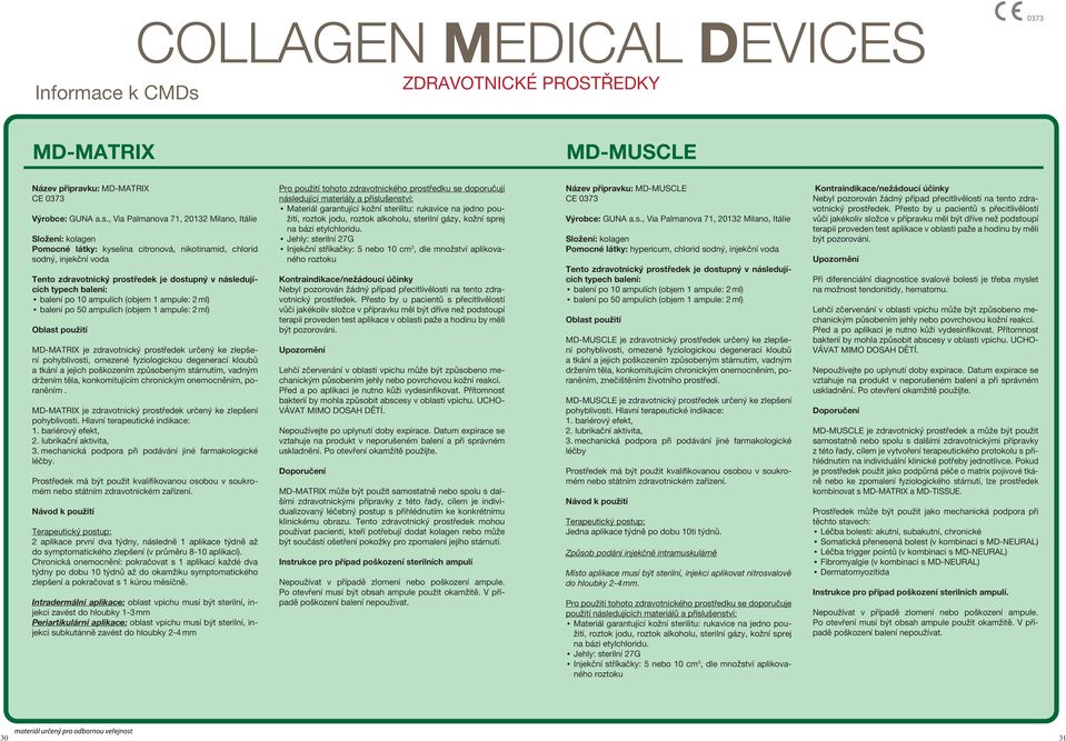 , Via Palmanova 71, 212 Milano, Itálie Pomocné látky: kyselina citronová, nikotinamid, chlorid sodný, injekční voda Tento zdravotnický středek je dostupný v následujících balení po 1 ampulích (objem