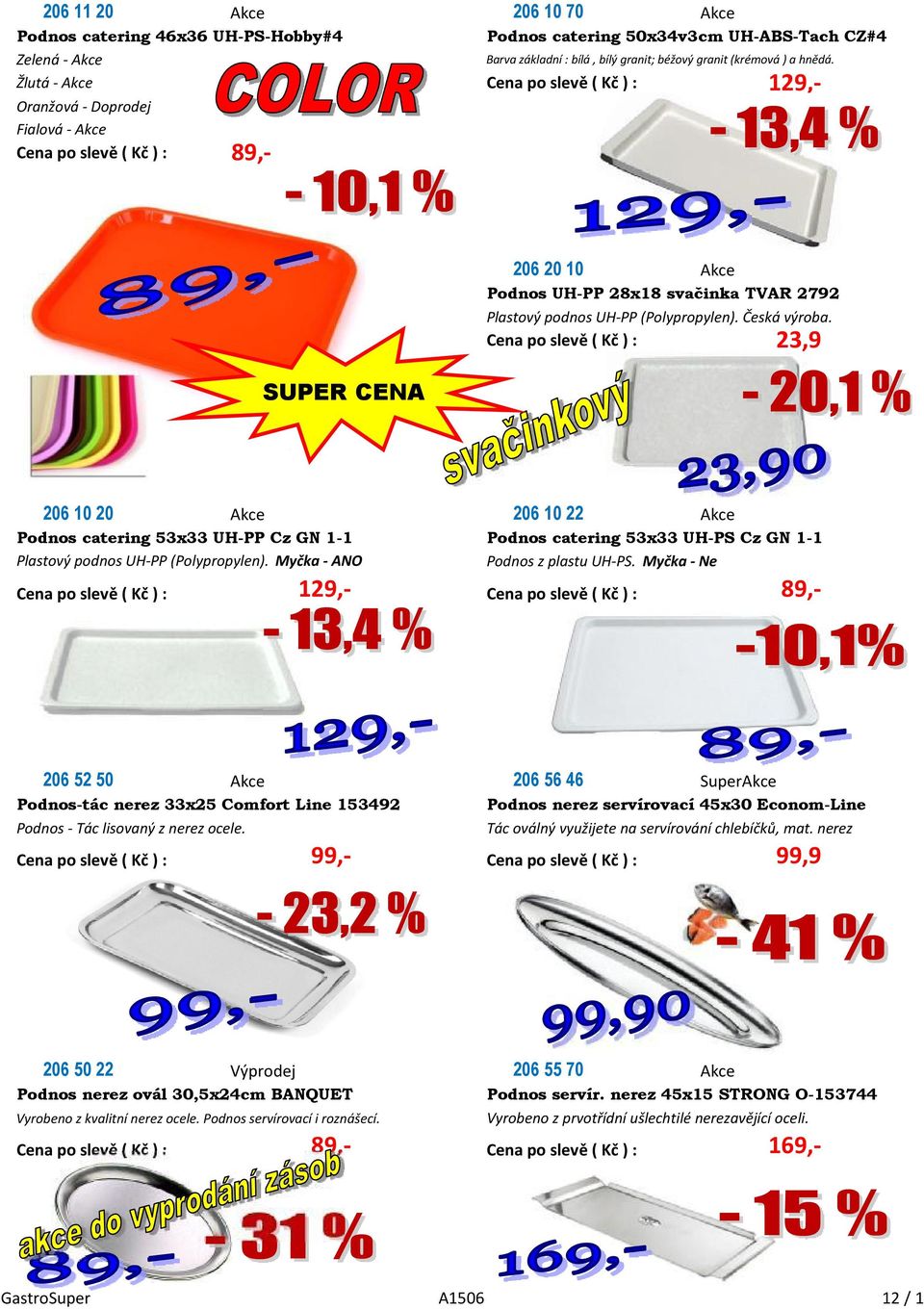 23,9 206 10 20 206 10 22 Podnos catering 53x33 UH-PP Cz GN 1-1 Podnos catering 53x33 UH-PS Cz GN 1-1 Plastový podnos UH-PP (Polypropylen). Myčka - ANO Podnos z plastu UH-PS.