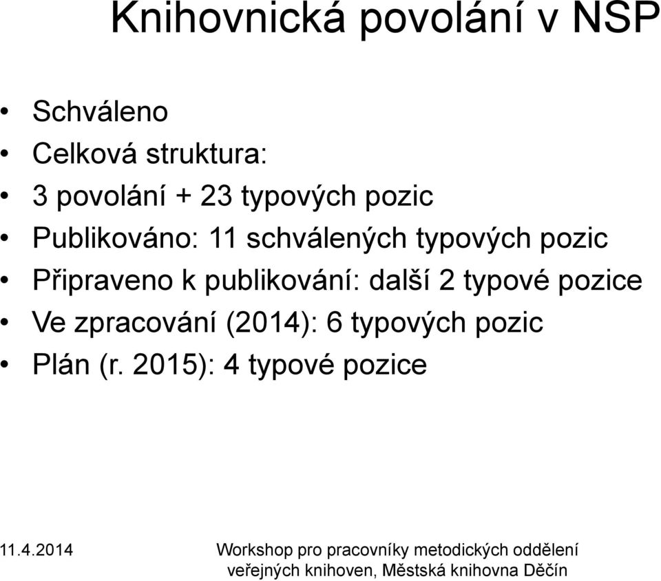 publikování: další 2 typové pozice Ve zpracování (2014): 6 typových pozic