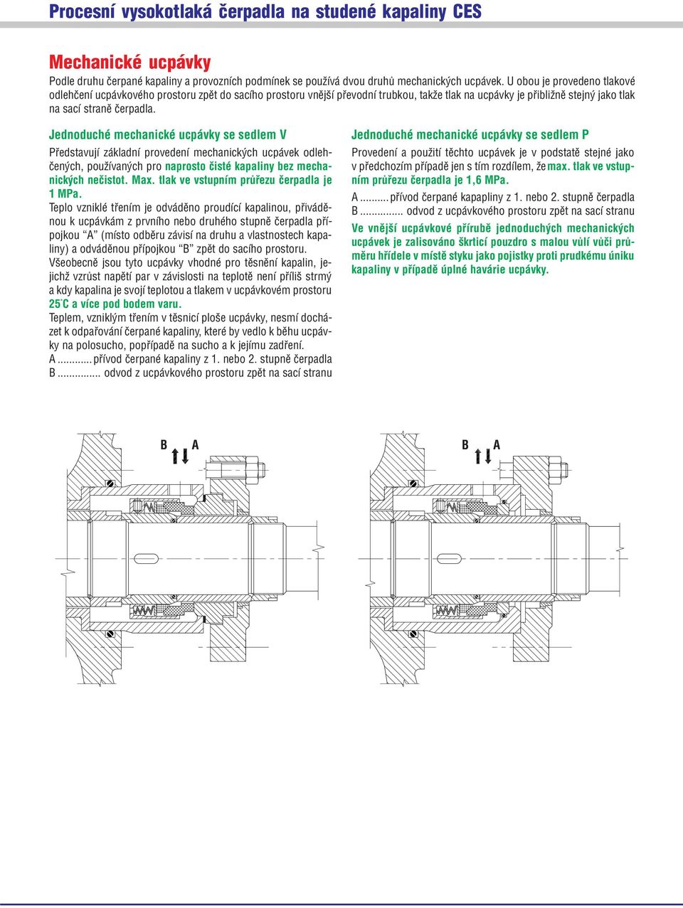 Jednoduché mechanické ucpávky se sedlem V Představují základní provedení mechanických ucpávek odleh čených, používaných pro naprosto čisté kapaliny bez mecha nických nečistot. Max.