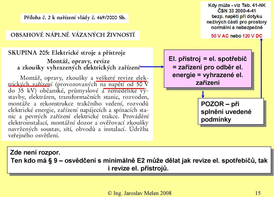 zařízení POZOR při splnění uvedené podmínky Zde není rozpor.