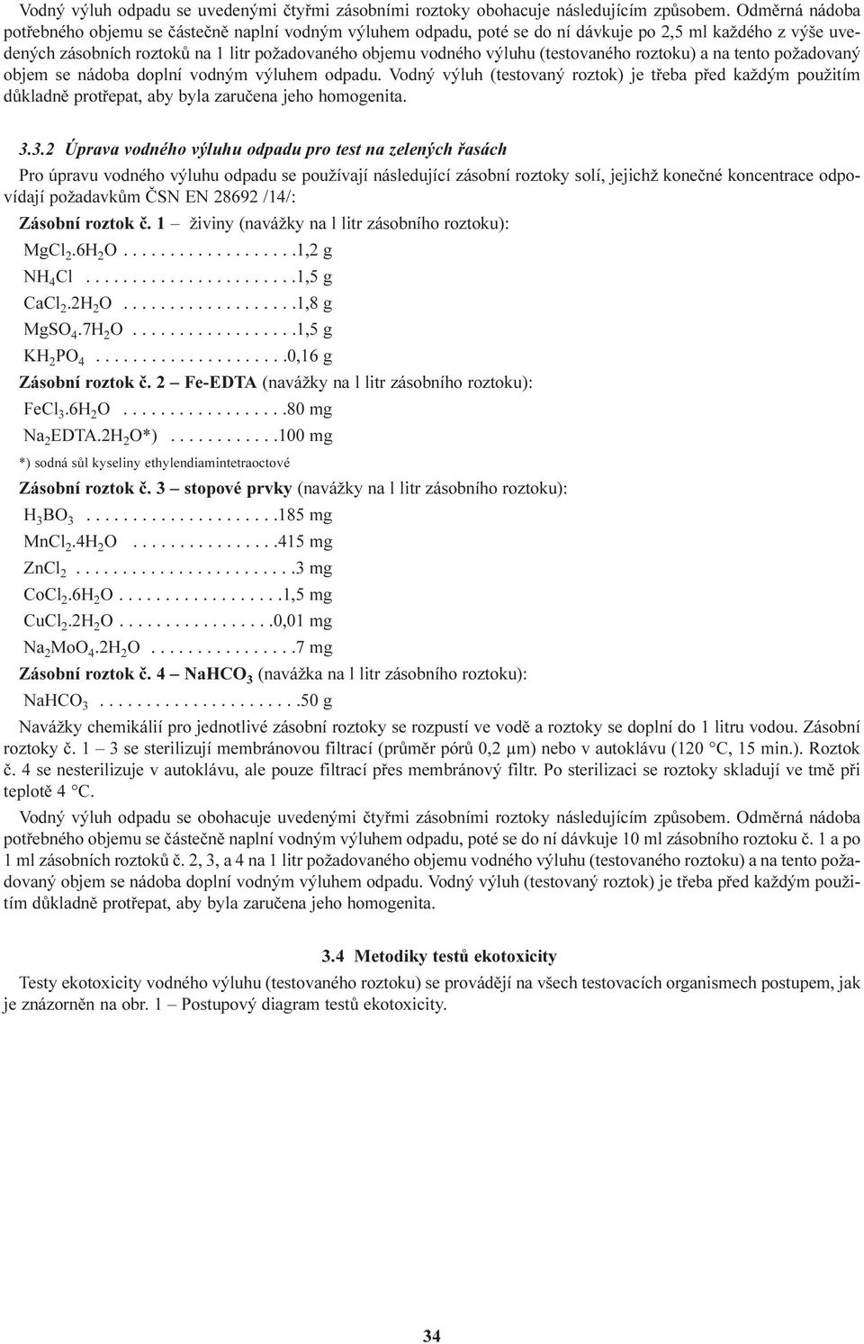 (testovaného roztoku) a na tento požadovaný objem se nádoba doplní vodným výluhem odpadu.