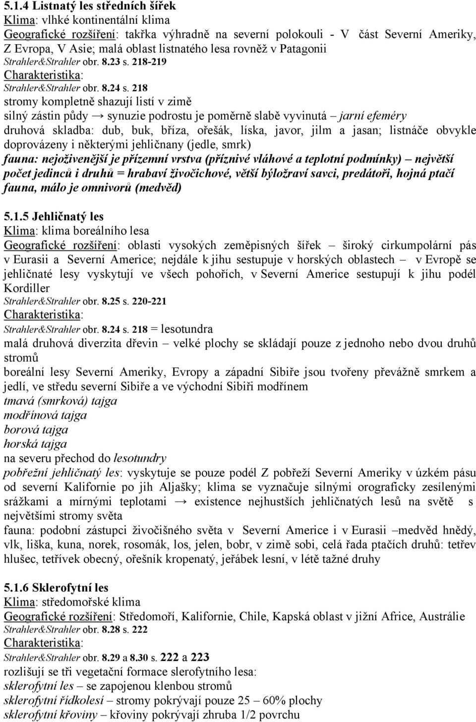 218 stromy kompletně shazují listí v zimě silný zástin půdy synuzie podrostu je poměrně slabě vyvinutá jarní efeméry druhová skladba: dub, buk, bříza, ořešák, líska, javor, jilm a jasan; listnáče