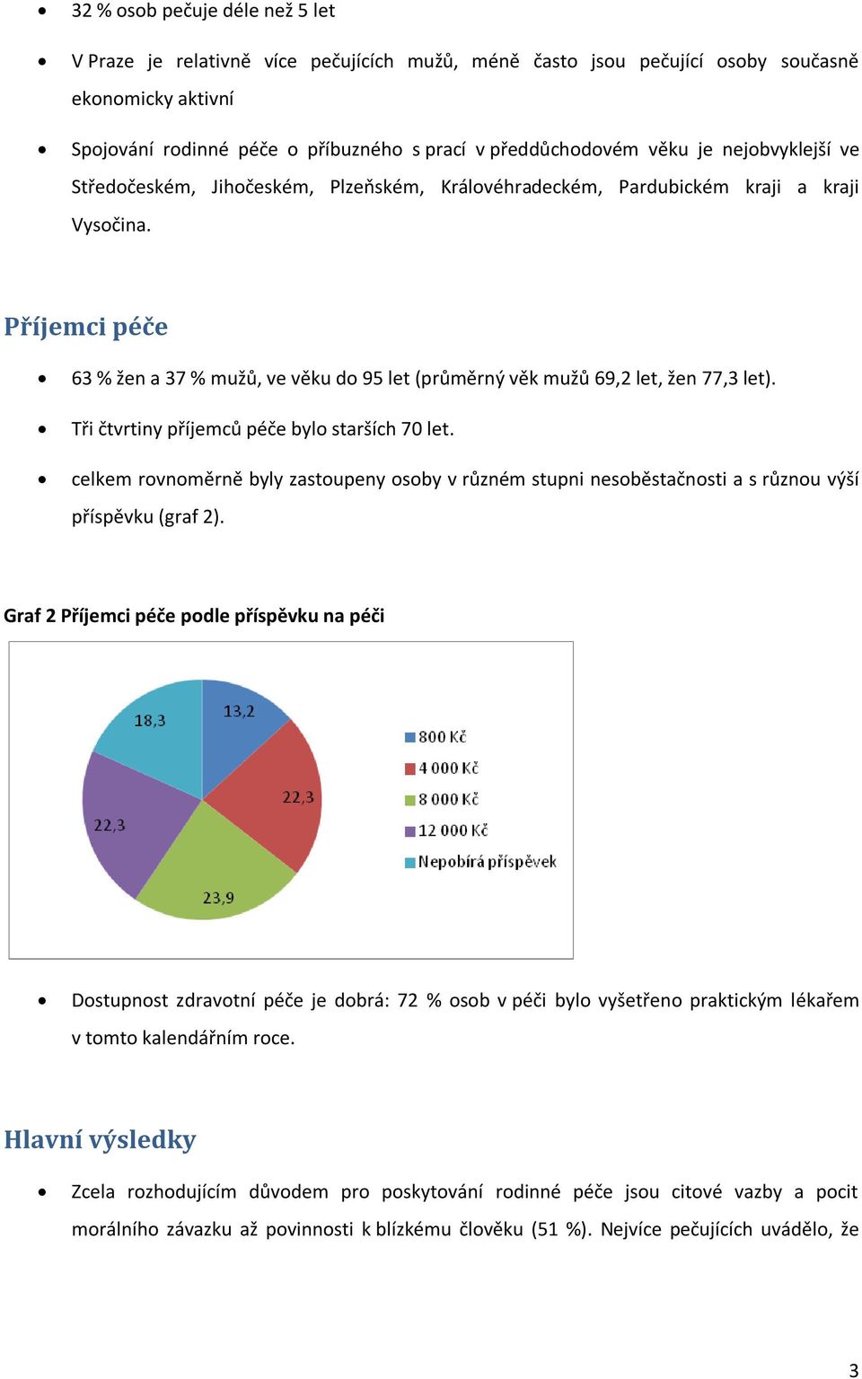 Příjemci péče 63 % žen a 37 % mužů, ve věku do 95 let (průměrný věk mužů 69,2 let, žen 77,3 let). Tři čtvrtiny příjemců péče bylo starších 70 let.