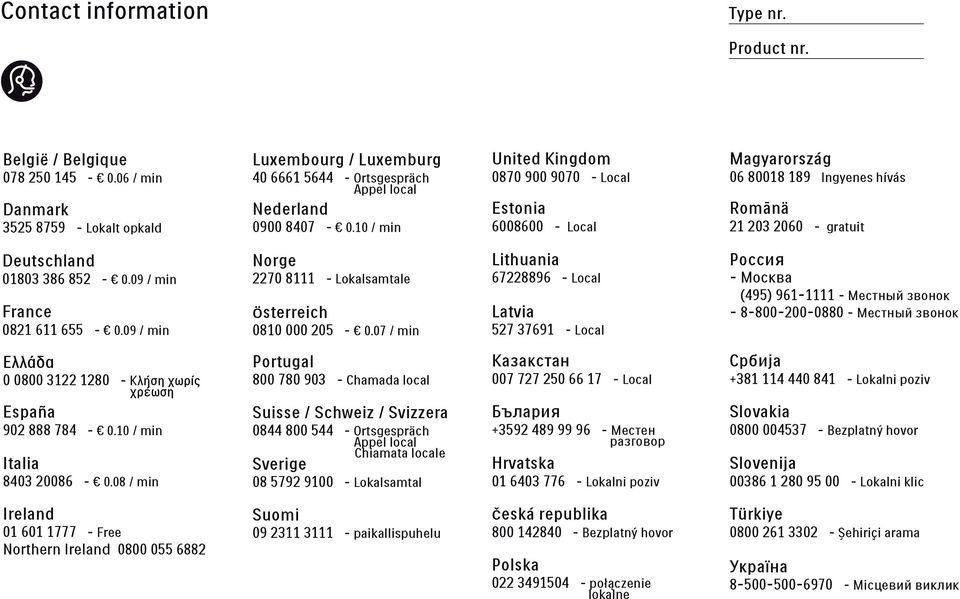 10 / min United Kingdom 0870 900 9070 - Local Estonia 6008600 - Local Magyarország 06 80018 189 Ingyenes hívás Romānä 21 203 2060 - gratuit Deutschland 01803 386 852-0.09 / min France 0821 611 655-0.