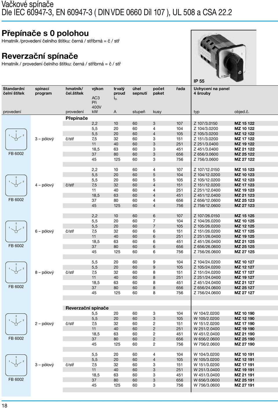 výkon trvalý úhel počet řada Uchycení na panel čelní štítek program čel.štítek proud sepnutí paket 4 šrouby AC3 I th Při 400V provedení provedení kw A stupeň kusy typ objed.č. Přepínače 2,2 10 60 3 107Z 107/3.