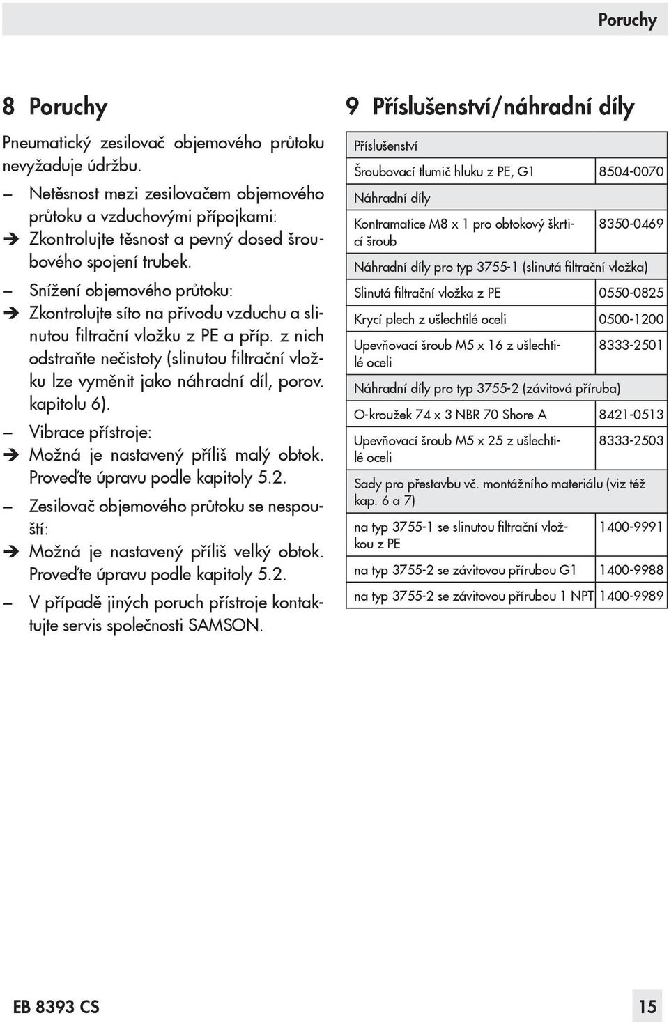 Snížení objemového průtoku: Zkontrolujte síto na přívodu vzduchu a slinutou filtrační vložku z PE a příp. z nich odstraňte nečistoty (slinutou filtrační vložku lze vyměnit jako náhradní díl, porov.