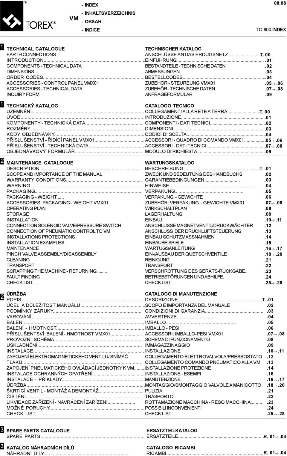 ...04 ZUBEHÖR - STEUREUNG VMX01 ZUBEHÖR - TECHNISCHE DATEN. ANFRAGEFORMULAR TECHNICKÝ KATALOG CATALOGO TECNICO UZEMNĚNÍ... COLLEGAMENTI ALLA RETE A TERRA... T.00 ÚVOD... INTRODUZIONE.