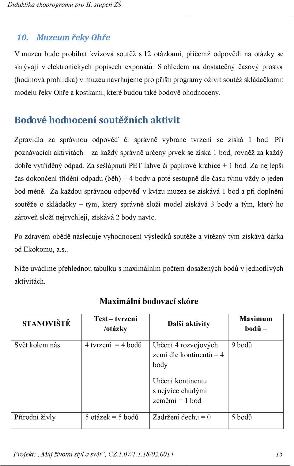 Bodové hodnocení soutěžních aktivit Zpravidla za správnou odpověď či správně vybrané tvrzení se získá 1 bod.