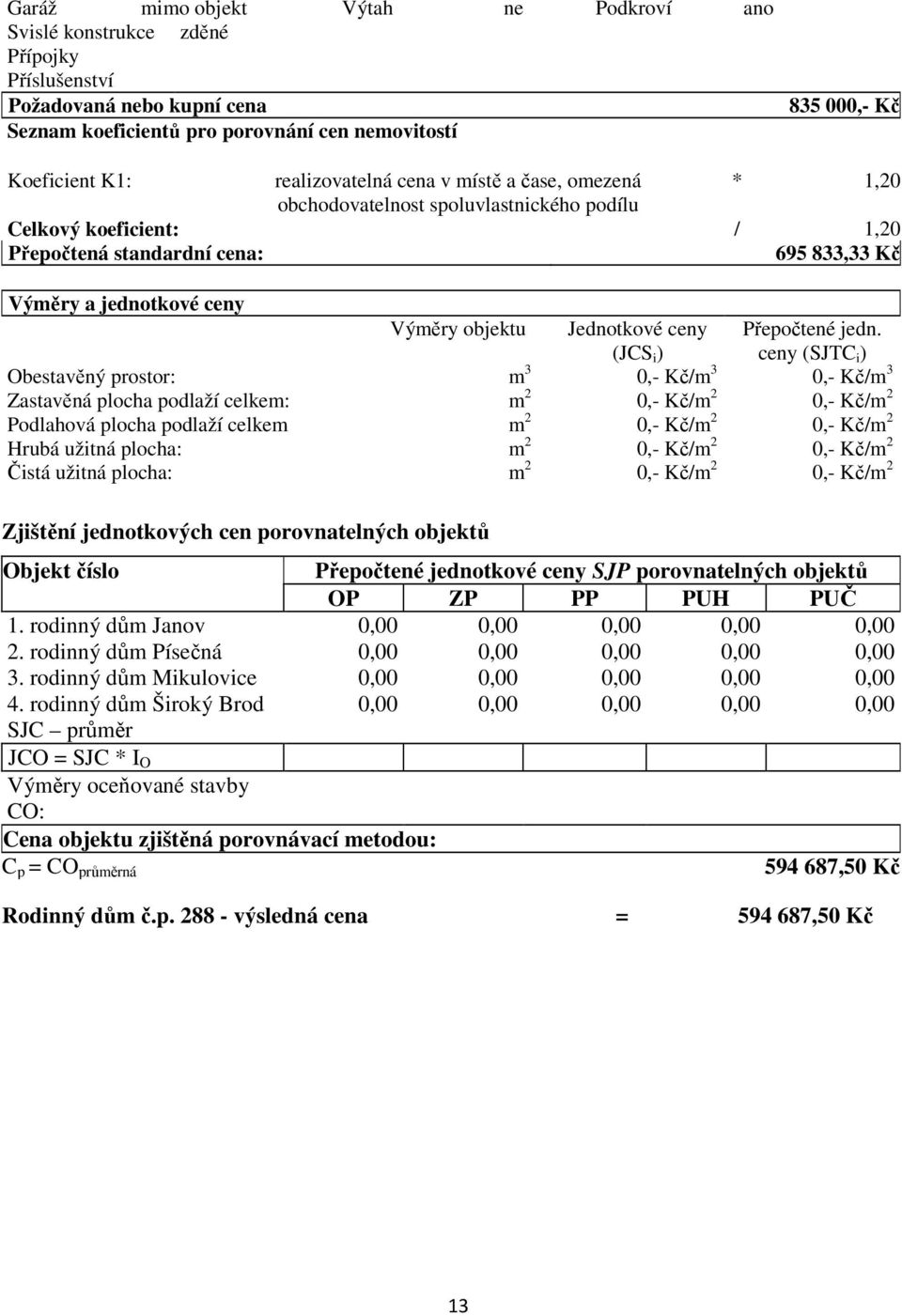 objektu Jednotkové ceny (JCS i ) Přepočtené jedn.