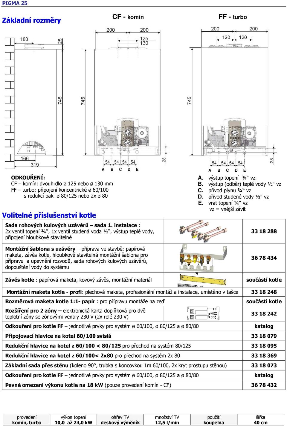 instalace : 2x ventil topení ¾, 1x ventil studená voda ½, výstup teplé vody, připojení hloubkově stavitelné Montážní šablona s uzávěry příprava ve stavbě: papírová maketa, závěs kotle, hloubkově