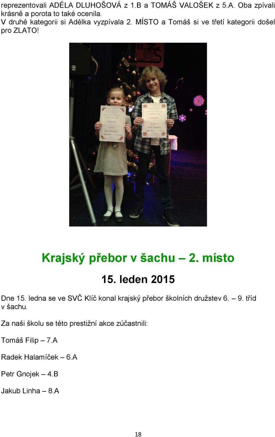 Krajský přebor v šachu 2. místo 15. leden 2015 Dne 15.