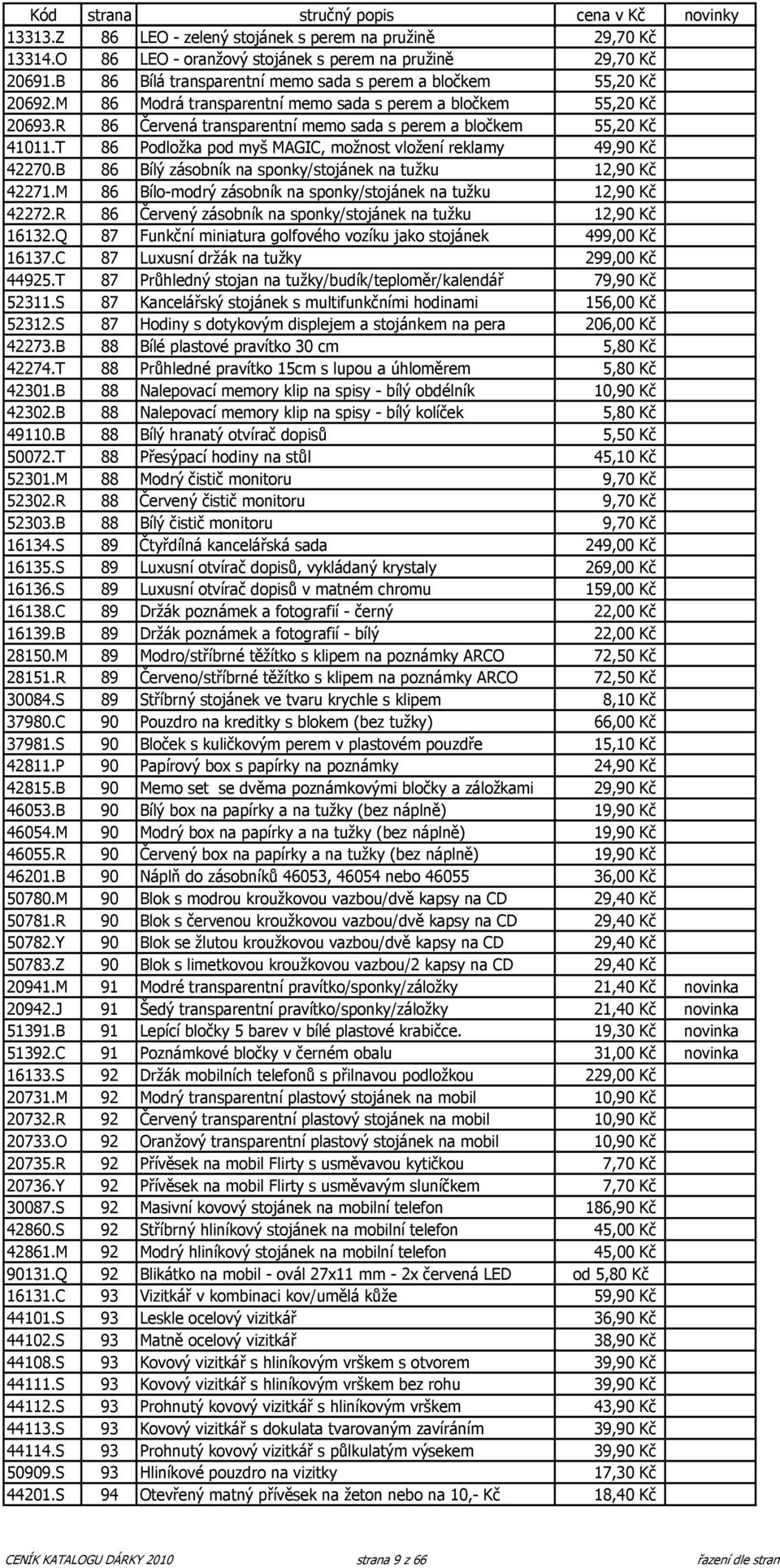 T 86 Podložka pod myš MAGIC, možnost vložení reklamy 49,90 Kč 42270.B 86 Bílý zásobník na sponky/stojánek na tužku 12,90 Kč 42271.M 86 Bílo-modrý zásobník na sponky/stojánek na tužku 12,90 Kč 42272.