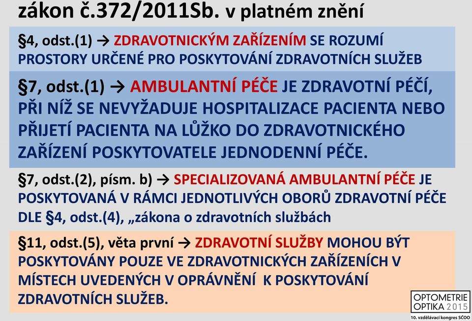 JEDNODENNÍ PÉČE. 7, odst.(2), písm. b) SPECIALIZOVANÁ AMBULANTNÍ PÉČE JE POSKYTOVANÁ V RÁMCI JEDNOTLIVÝCH OBORŮ ZDRAVOTNÍ PÉČE DLE 4, odst.