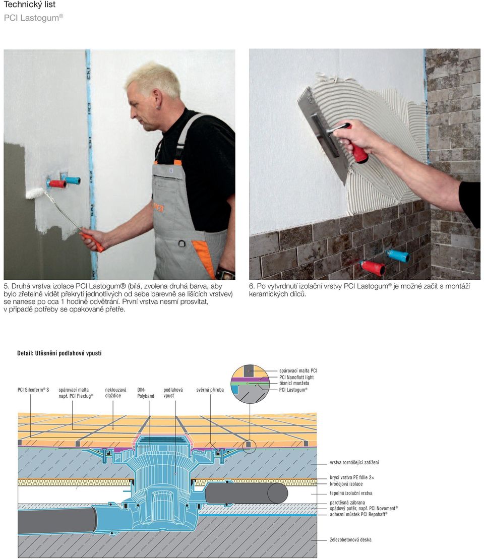 Detail: Utěsnění podlahové vpusti PCI Silcoferm S spárovací malta např.
