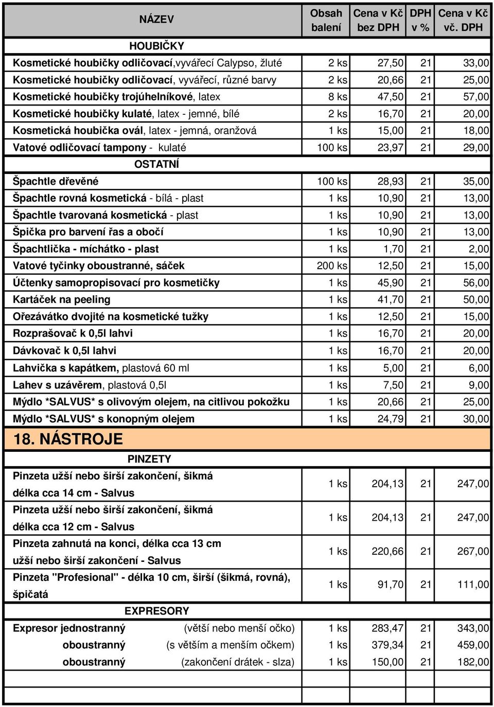 ks 47,50 57,00 Kosmetické houbičky kulaté, latex - jemné, bílé 2 ks 16,70 20,00 Kosmetická houbička ovál, latex - jemná, oranžová 1 ks 15,00 18,00 Vatové odličovací tampony - kulaté 100 ks 23,97