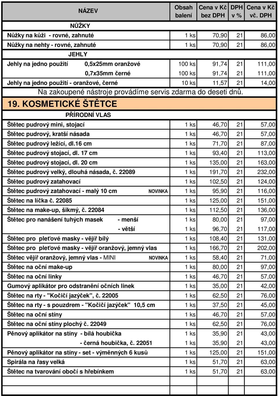 91,74 111,00 Jehly na jedno použití - oranžové, černé 10 ks 11,57 14,00 Na zakoupené nástroje provádíme servis zdarma do deseti dnů. 19.