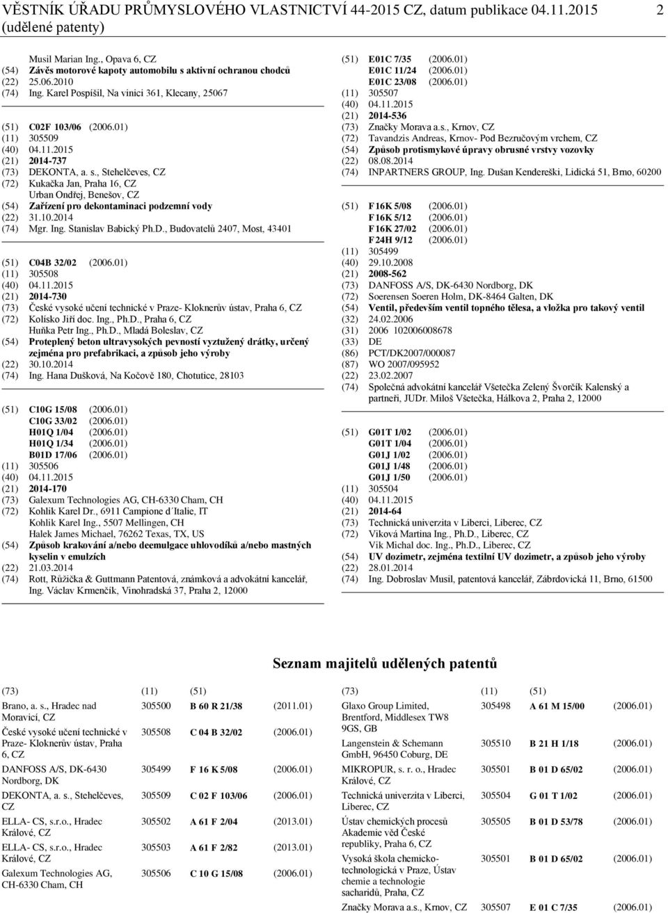 305509 (40) 04.11.2015 (21) 2014-737 (73) DEKONTA, a. s., Stehelčeves, CZ (72) Kukačka Jan, Praha 16, CZ Urban Ondřej, Benešov, CZ (54) Zařízení pro dekontaminaci podzemní vody (22) 31.10.