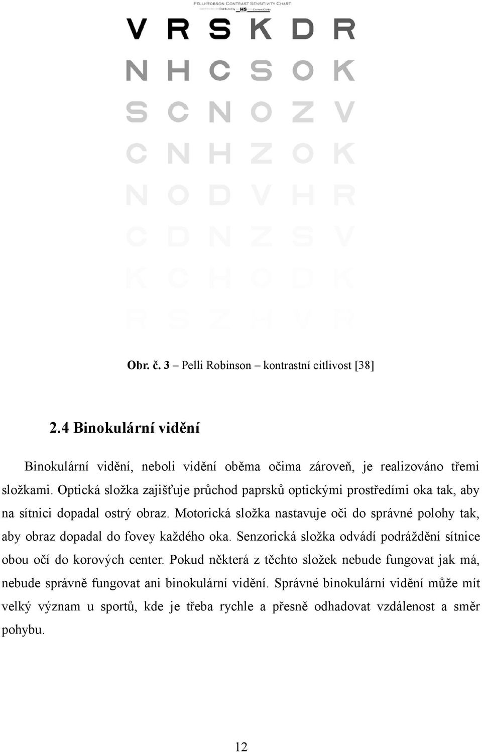 Motorická složka nastavuje oči do správné polohy tak, aby obraz dopadal do fovey každého oka. Senzorická složka odvádí podráždění sítnice obou očí do korových center.