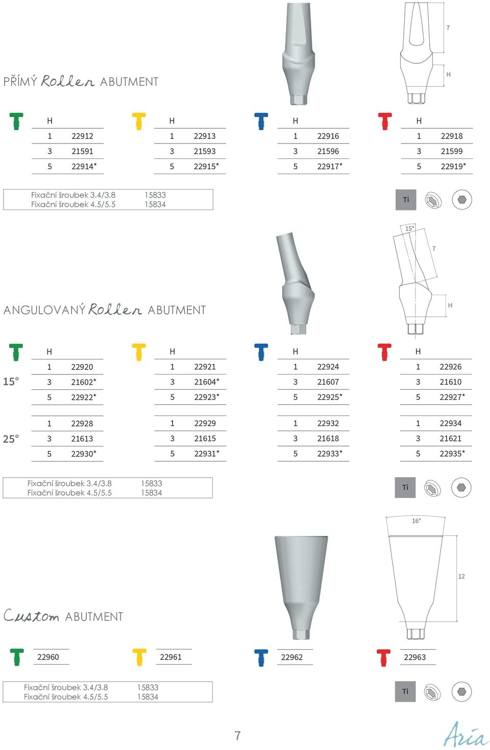 5 15834 15 7 ANGULOVANÝ Roller ABUTMENT 15 1 22920 3 21602* 5 22922* 1 22921 3 21604* 5 22923* 1 22924 3 21607 5 22925* 1 22926 3 21610 5 22927* 25