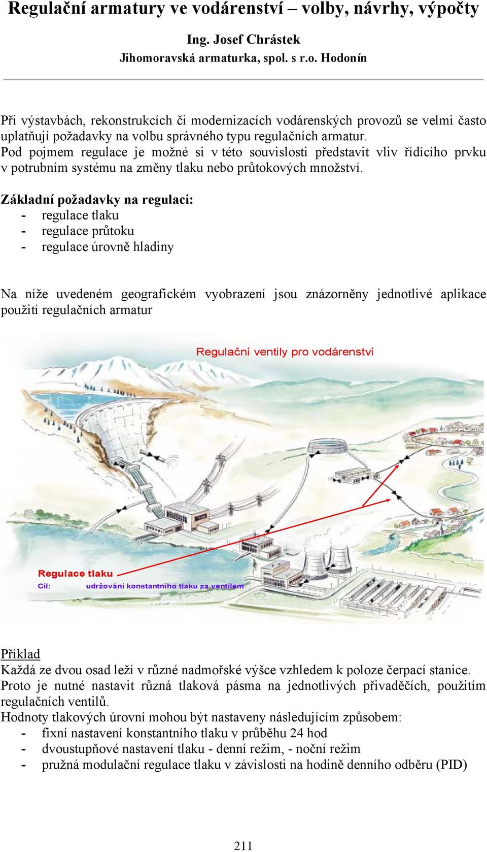 Základní požadavky na regulaci: - regulace tlaku - regulace průtoku - regulace úrovně hladiny Na níže uvedeném geografickém vyobrazení jsou znázorněny jednotlivé aplikace použití regulačních armatur