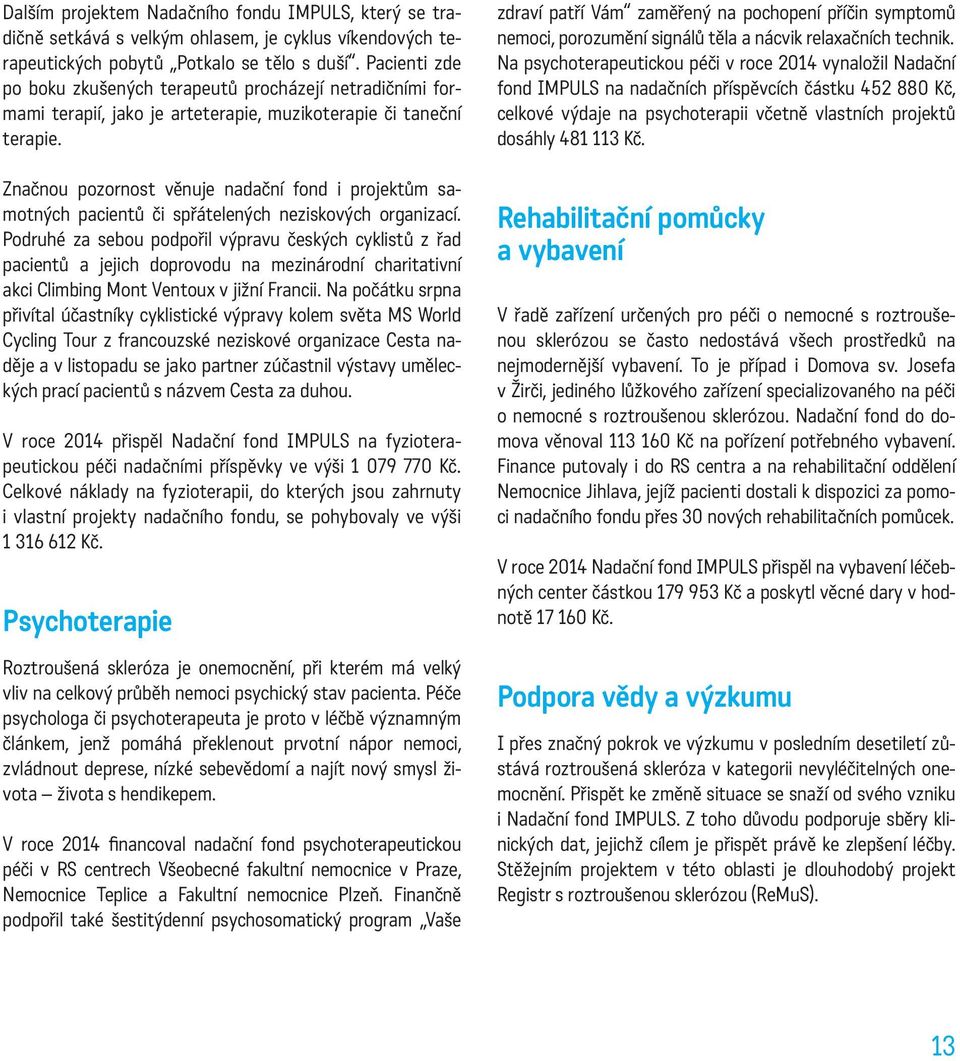 Značnou pozornost věnuje nadační fond i projektům samotných pacientů či spřátelených neziskových organizací.
