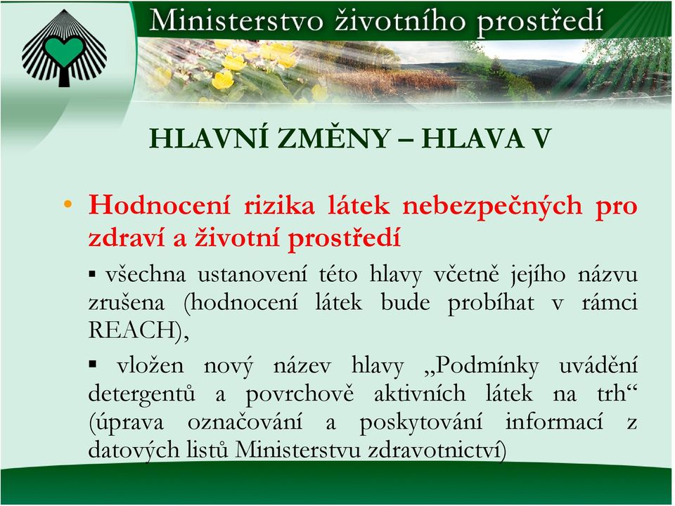 rámci REACH), vložen nový název hlavy Podmínky uvádění detergentů a povrchově aktivních