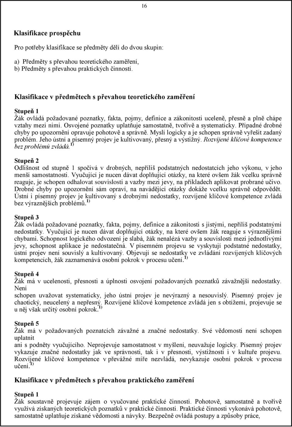 Osvojené poznatky uplatňuje samostatně, tvořivě a systematicky. Případné drobné chyby po upozornění opravuje pohotově a správně. Myslí logicky a je schopen správně vyřešit zadaný problém.