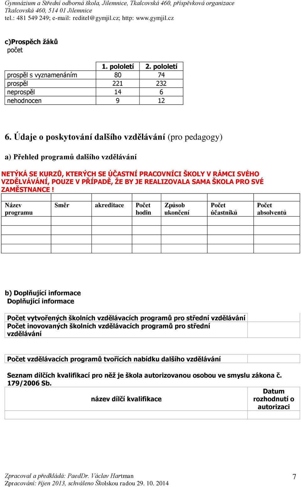 REALIZOVALA SAMA ŠKOLA PRO SVÉ ZAMĚSTNANCE!