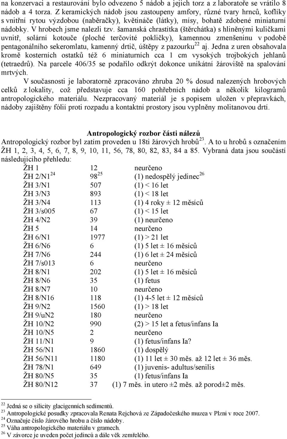 šamanská chrastítka (štěrchátka) s hliněnými kuličkami uvnitř, solární kotouče (ploché terčovité pokličky), kamennou zmenšeninu v podobě pentagonálního sekeromlatu, kamenný drtič, úštěpy z pazourku