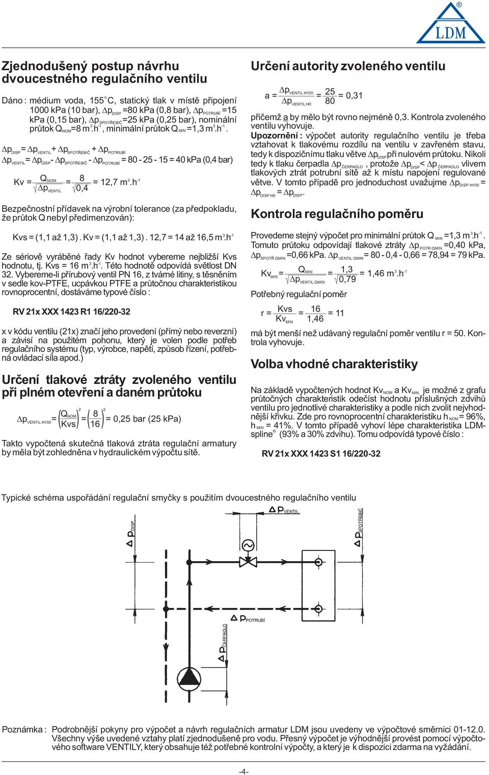 h p 0,4 VENTIL Bezpečnstní přídavek na výrbní tlerance (za předpkladu, že průtk Q nebyl předimenzván): Kvs = (, až,). Kv = (, až,). 2,7 = 4 až 6,5 m.