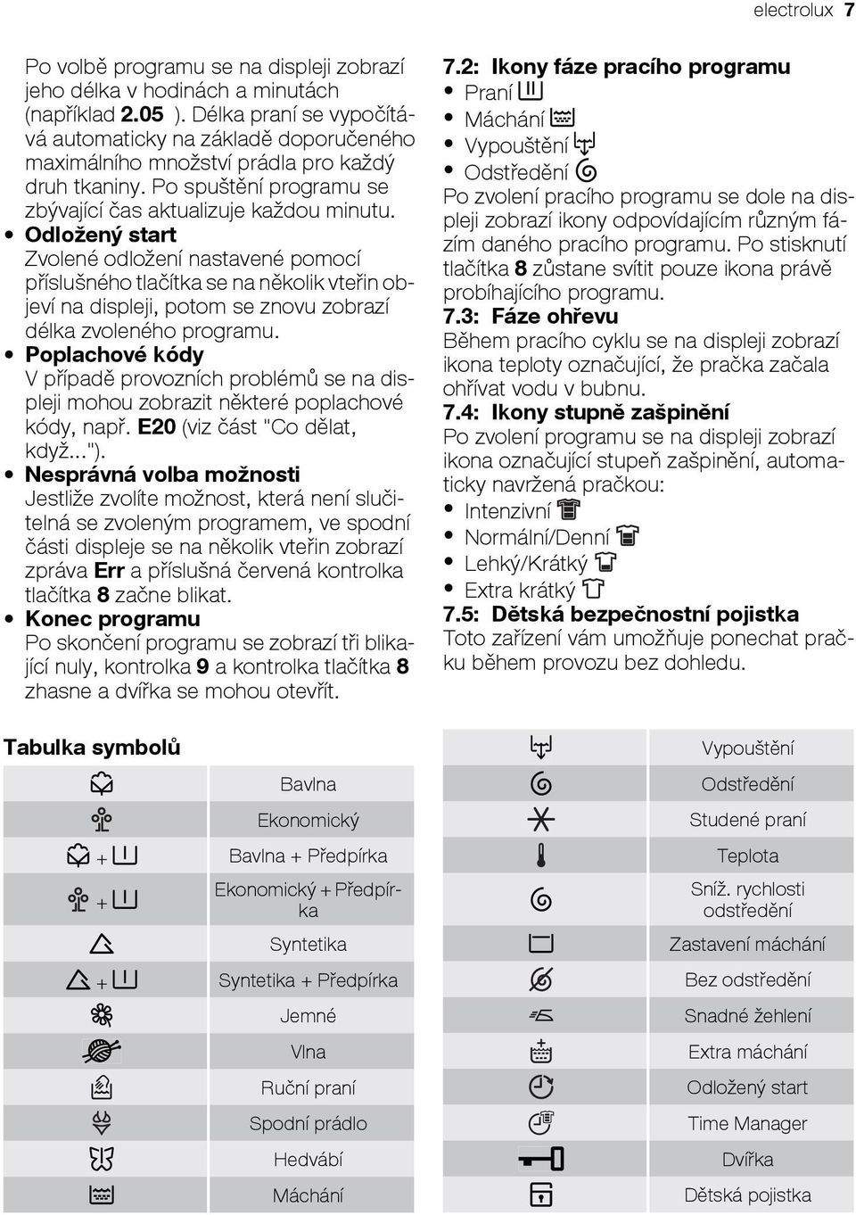 Odložený start Zvolené odložení nastavené pomocí příslušného tlačítka se na několik vteřin objeví na displeji, potom se znovu zobrazí délka zvoleného programu.