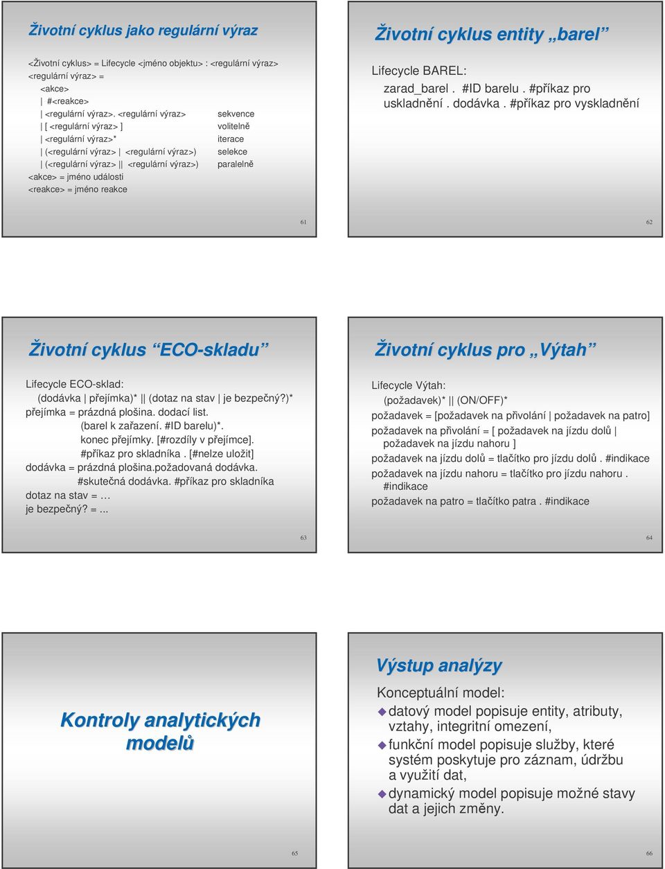 události <reakce> = jméno reakce Životní cyklus entity barel Lifecycle BAREL: zarad_barel. #ID barelu. #píkaz pro uskladnní. dodávka.