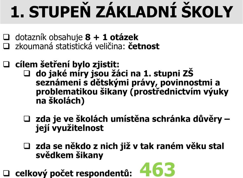 stupni ZŠ seznámeni s dětskými právy, povinnostmi a problematikou šikany (prostřednictvím výuky na