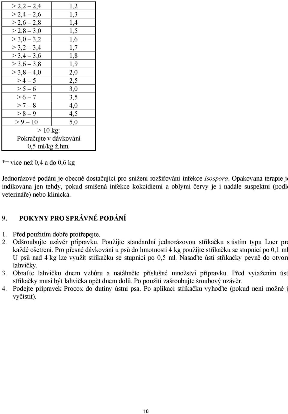 Opakovaná terapie je indikována jen tehdy, pokud smíšená infekce kokcidiemi a oblými červy je i nadále suspektní (podle veterináře) nebo klinická. 9. POKYNY PRO SPRÁVNÉ PODÁNÍ 1.