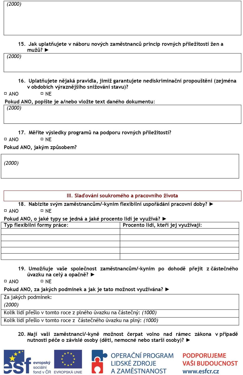 Měříte výsledky programů na podporu rovných příležitostí? Pokud, jakým způsobem? III. Slaďování soukromého a pracovního života 18.