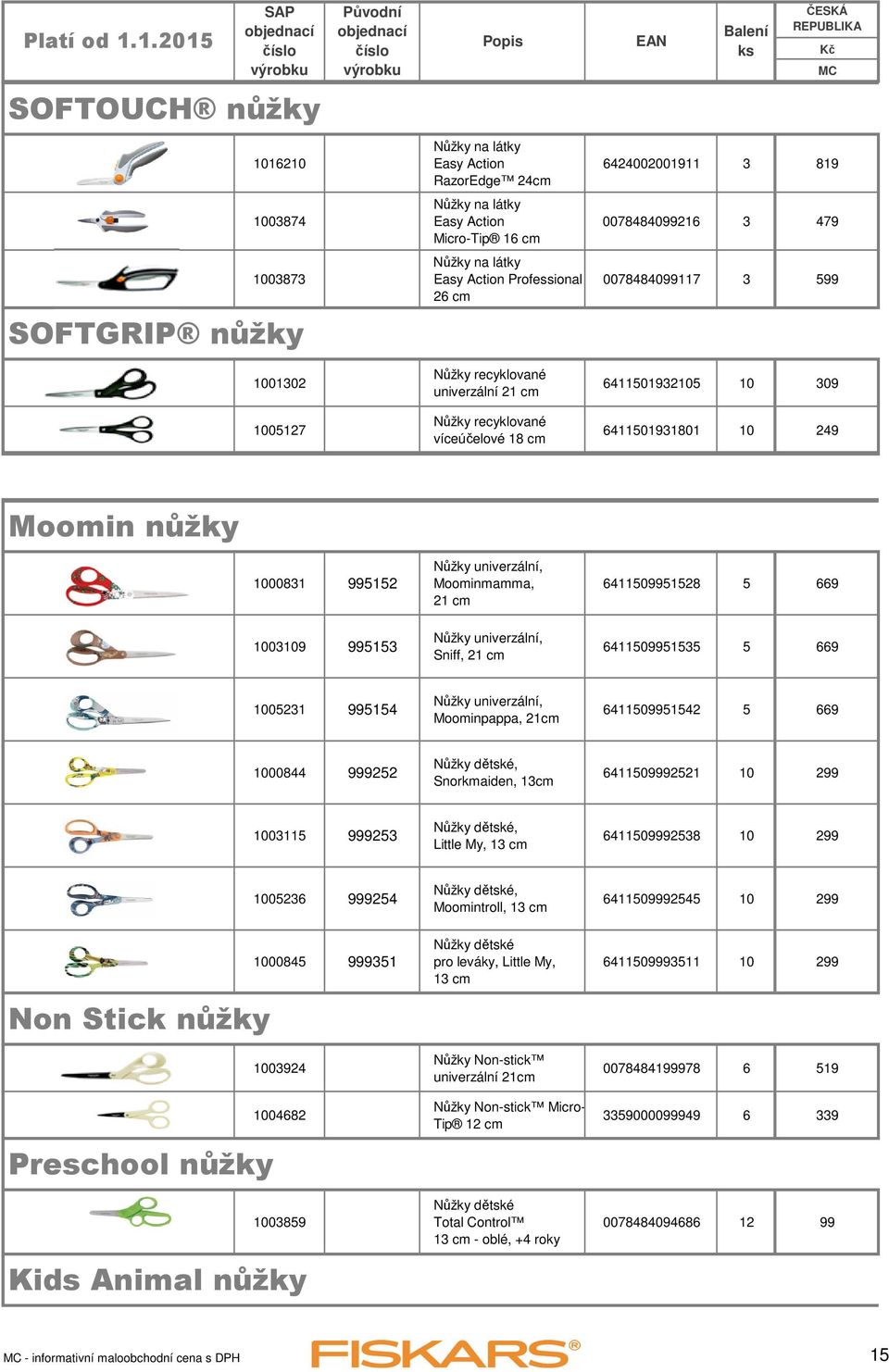 9912 Nůžky univerzální, Moominmamma, 21 cm 6411099128 669 1003109 9913 Nůžky univerzální, Sniff, 21 cm 641109913 669 100231 9914 Nůžky univerzální, Moominpappa, 21cm 6411099142 669 1000844 99922